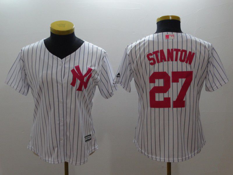 Women New York Yankees 27 Stanton White stripes red MLB Jerseys